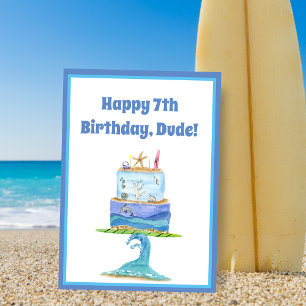 Cartão de Bolo de Aniversário de 7 anos Feliz com