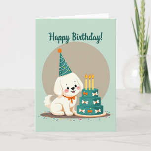 Cartão de Bolo de Aniversário de Cachorrinho Festi