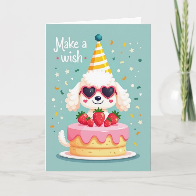 Cartão de Bolo de Aniversário de Cachorro Alegre (Frente)