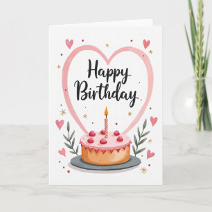 Cartão de Bolo de Aniversário de Coração