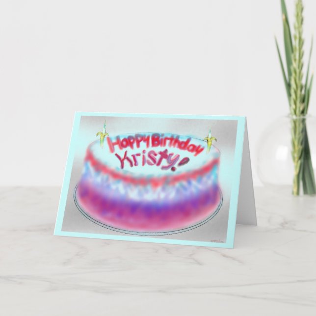 Cartão de Bolo de Aniversário de Kristy (Frente)