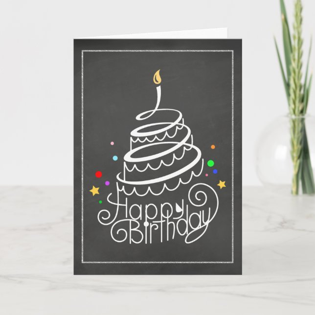 Cartão de Bolo de Aniversário de Quadro Chalkboard (Frente)