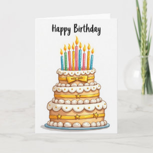 Cartão de Bolo de Aniversário Dourado