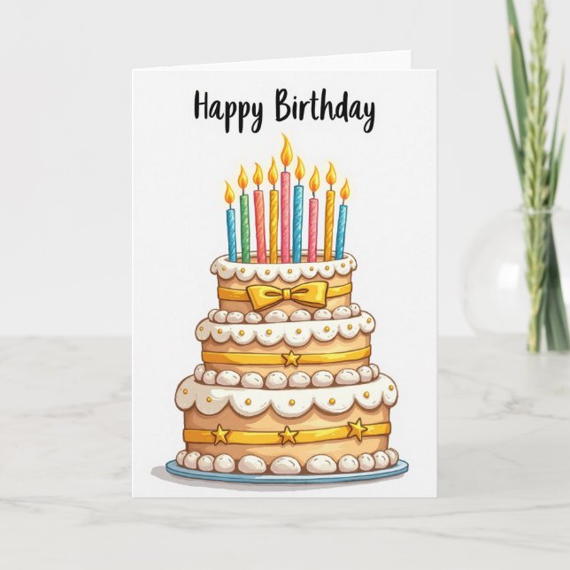 Cartão de Bolo de Aniversário Dourado (Frente)