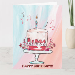 CARTÃO DE BOLO DE ANIVERSÁRIO E NOTAS MUSICAIS