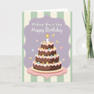 Cartão de Bolo de Aniversário Floral