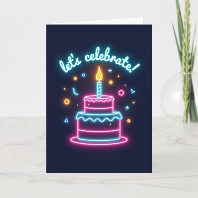 Cartão de Bolo de Aniversário Neon (Frente)