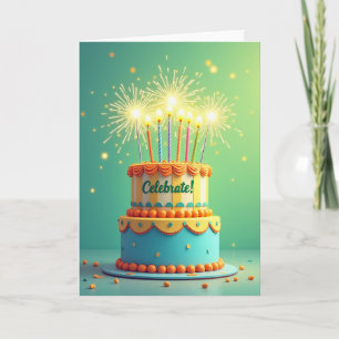 Cartão de Bolo de Aniversário para Celebrar