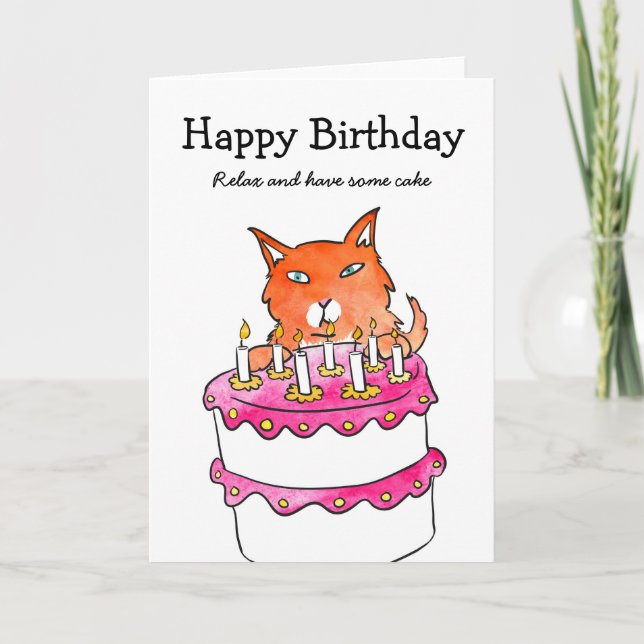 Cartão de bolo de aniversário para gatos Ginger (Frente)