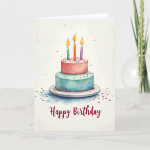 Cartão de Bolo de Aquarela Alegre
