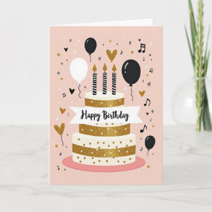 Cartão de Bolo de Brilho de Aniversário