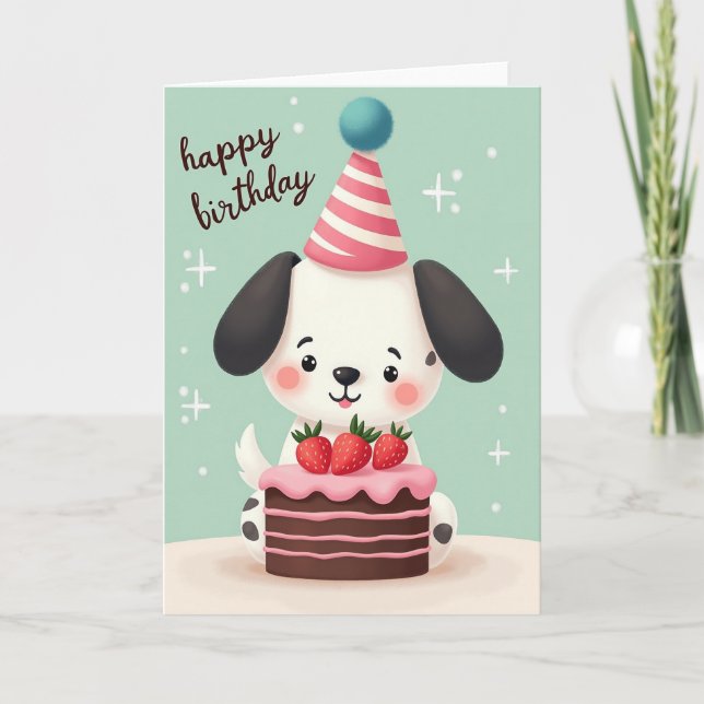 Cartão de Bolo de Cachorrinho Fofo (Frente)