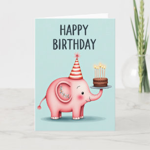 Cartão de Bolo de Elefante Rosa com Bolinhas