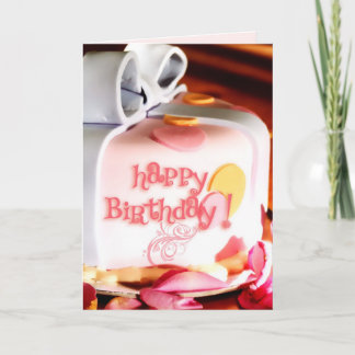 Cartão de Bolo e Rosa de Aniversário