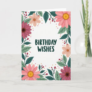 Cartão de Borda Floral com Desejos de Aniversário