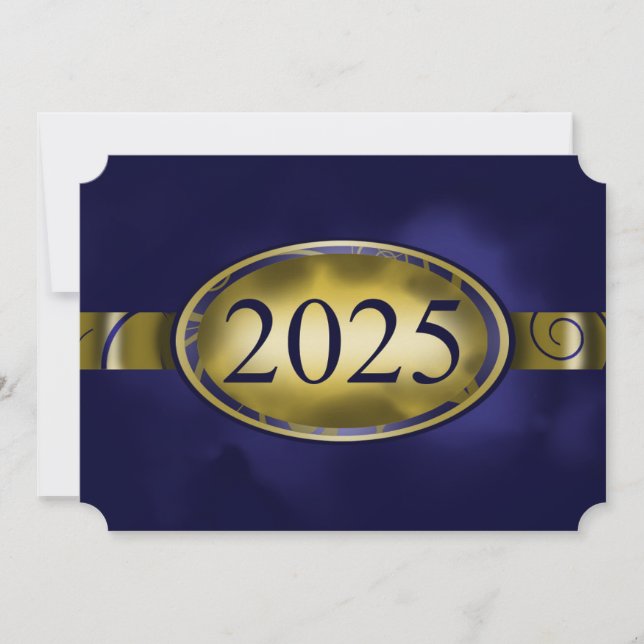 Cartão de Botão Floral Azul e Dourado 2025 (Frente)