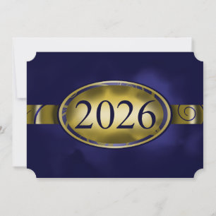 Cartão de Botão Floral Azul e Dourado 2026