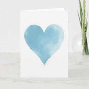 Cartão de Brilho com Coração em Aquarela Azul Céu