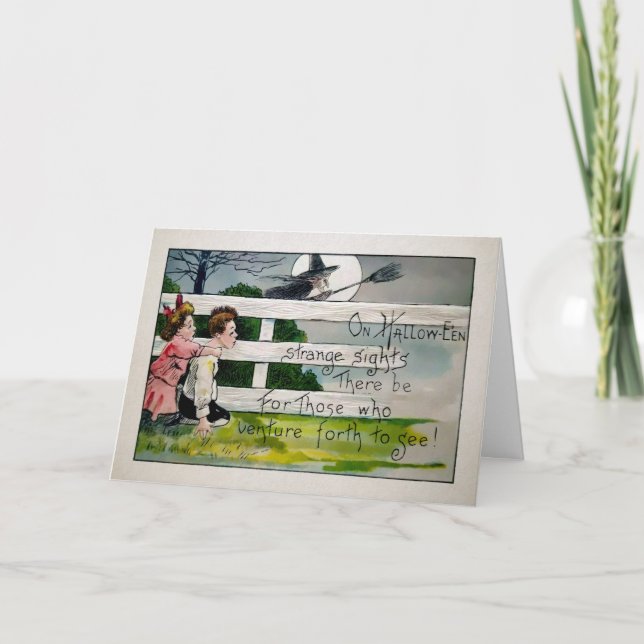 Cartão de Bruxa de Halloween Vintage (Frente)