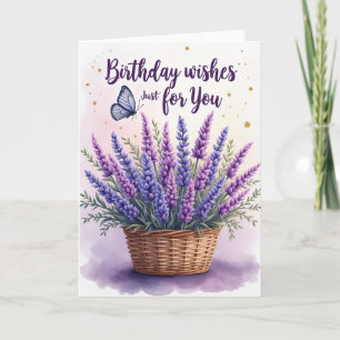 Cartão de Buquê de Aniversário Lavanda