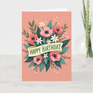 Cartão de Buquê de Aniversário Rosa Coral