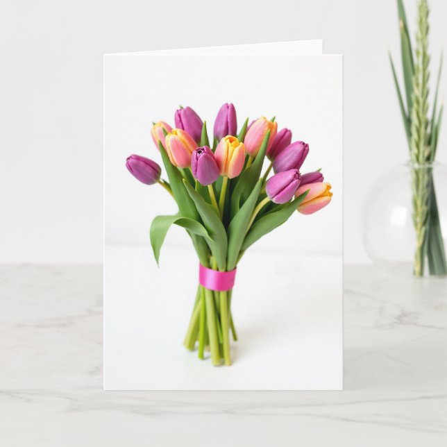 Cartão de Buquê de Flor de Tulipa Fresca (Frente)