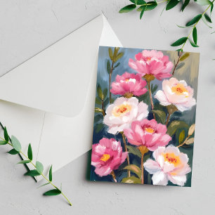 Cartão de Buquê de Flores de Peônias Rosa