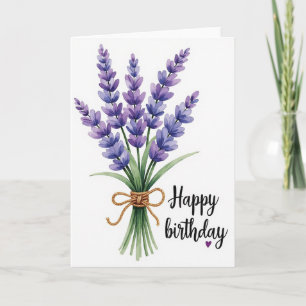 Cartão de Buquê de Lavanda para Aniversário Suave
