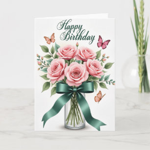 Cartão de Buquê de Rosas de Aniversário Elegante