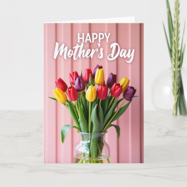Cartão de Buquê do Dia das Mães Rosa (Frente)