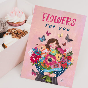 Cartão de Buquê Floral Flores para Você Feliz Aniv