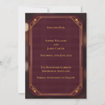 Cartão de Burgundy Gold Scottish Save the Date | R