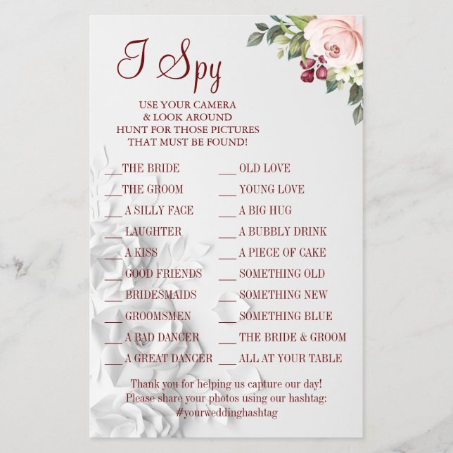 Cartão de caça para espiões de recepção de casamen (Frente)