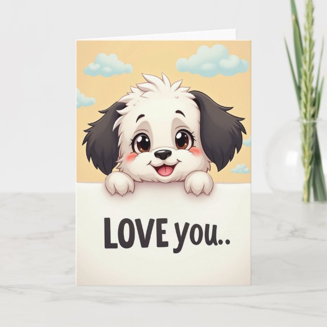 Cartão de Cachorrinho Fofo de Amor (Frente)