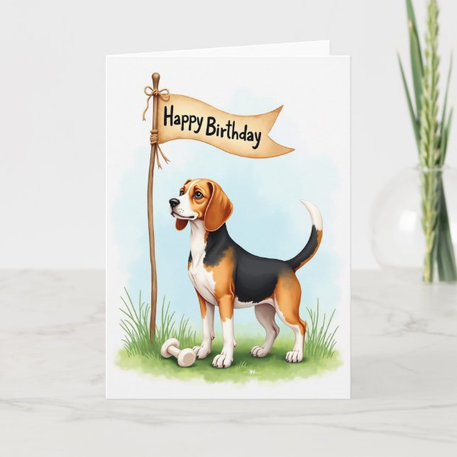 Cartão de Cachorro com Orelha Caída Festiva (Frente)