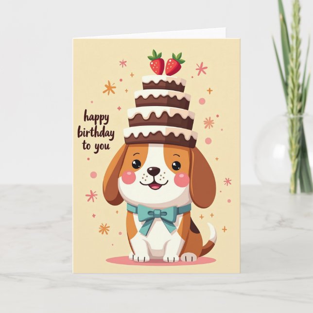 Cartão de Cachorro de Desenho Fofo (Frente)