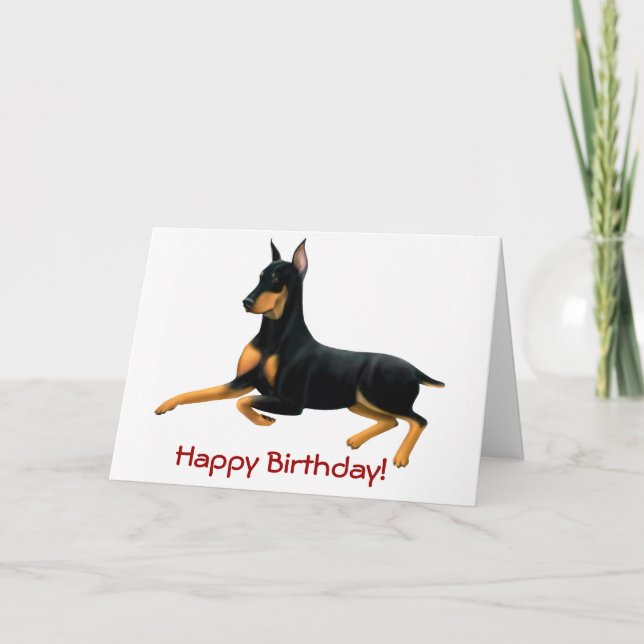 Cartão de Cachorro Doberman Personalizável de Aniv (Frente)