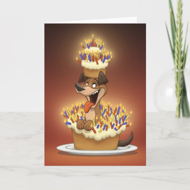 Cartão de Cachorro em um Bolo (Em Branco Por Dentr (Frente)