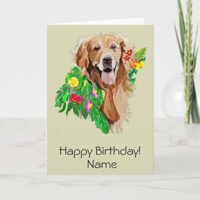Cartão de Cachorro Fofo entre Flores Retriever Ama (Frente)
