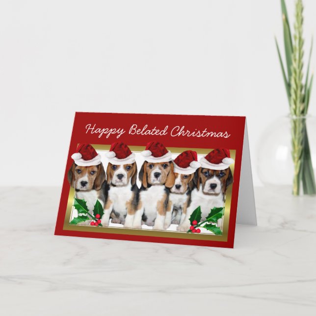 Cartão de cachorros de Beagle de Natal feliz (Frente)