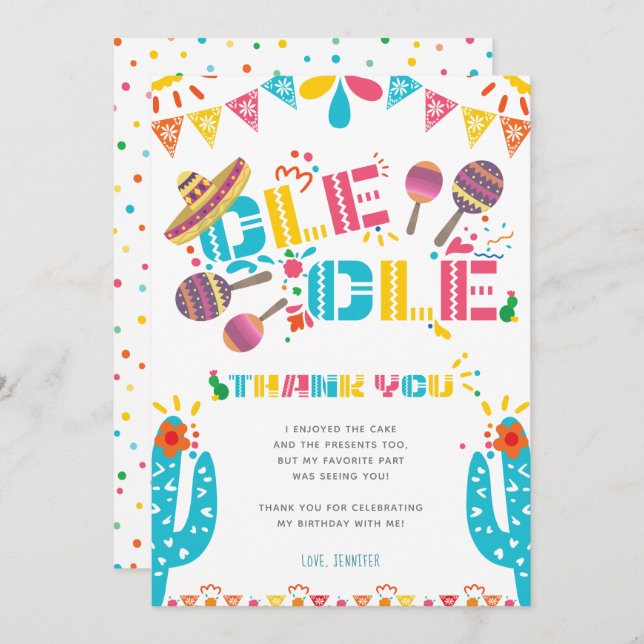 Cartão de Cacto de Festa de Agradecimento Mexicano (Frente/Verso)