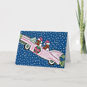 Cartão de Cadillac de Natal Dachshund Santas