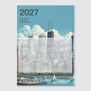 Cartão de Calendário de Arquitetura da Silhueta de