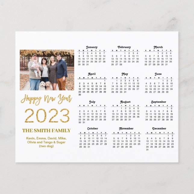 Cartão de Calendário de Foto de Script Dourado Mod (Frente)
