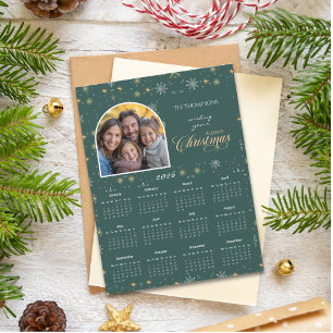 Cartão de Calendário de Foto em Floco de Neve Verd