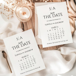 Cartão de Calendário de Monograma para Casamento S