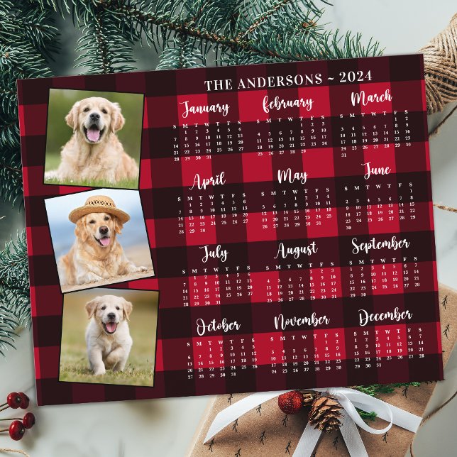 Cartão de Calendário de Xadrez Vermelho de Pet Dog (Criador carregado)