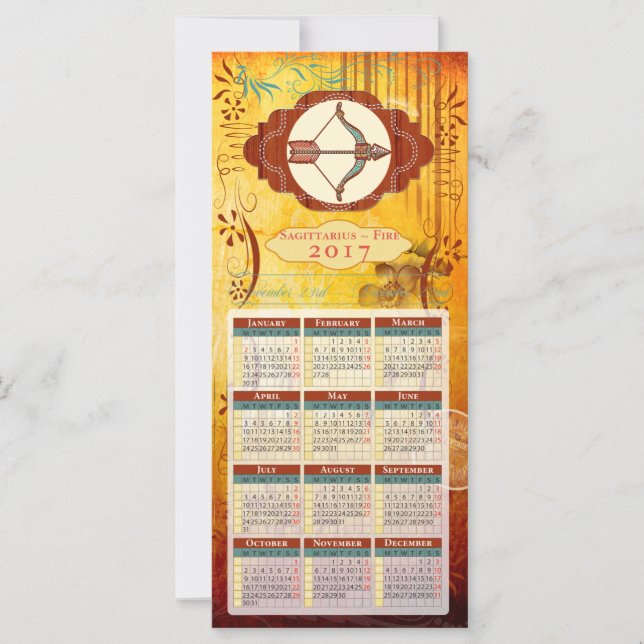 Cartão de Calendário do Horoscópio 2017 ~ Sagittar (Frente)