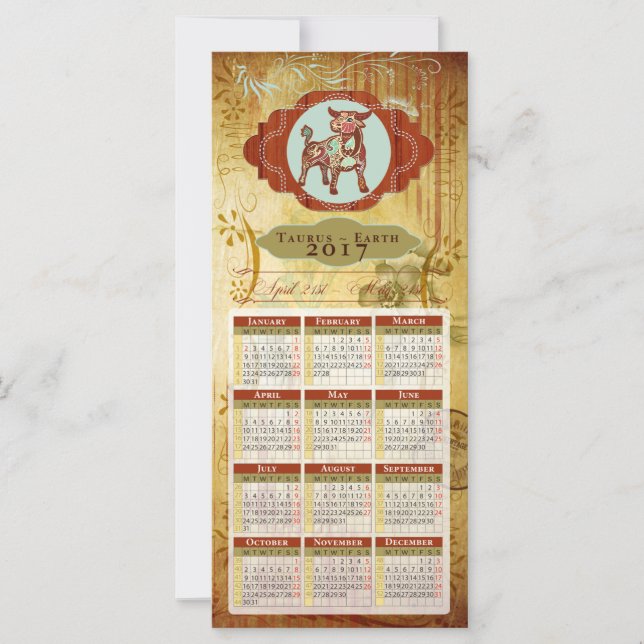 Cartão de Calendário do Horoscópio 2017 ~ Taurus (Frente)