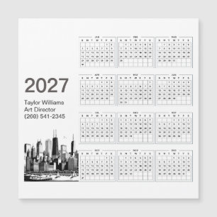 Cartão de Calendário Minimalista da Silhueta de Ch